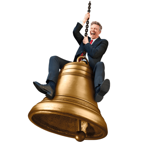 Keith swinging on a bell